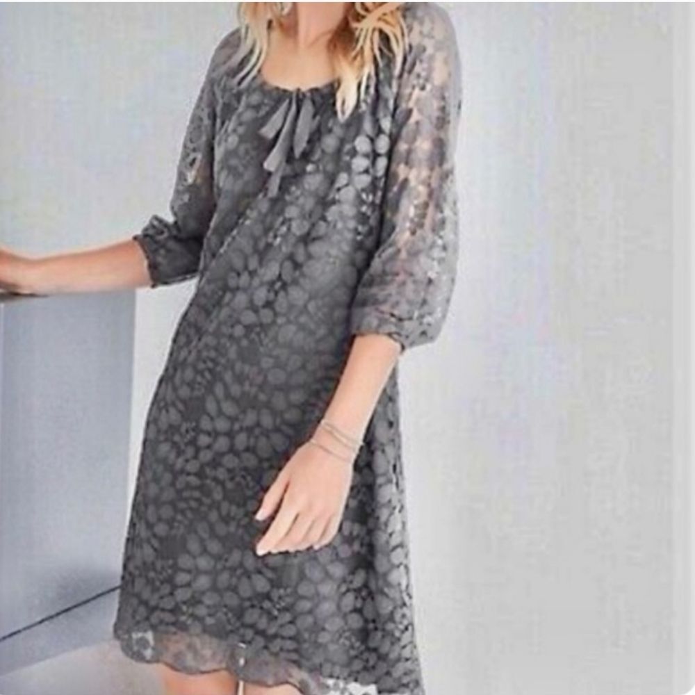 Garnet Hill Dress Womens Size 6 Gray Lace 3/4 Sleeve